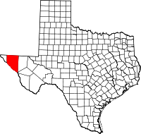 Karta över Texas med Hudspeth County markerat