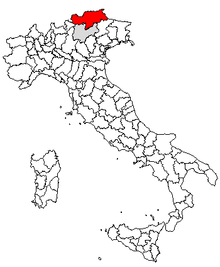 Karta över Italien, med Bozen (provins) markerat