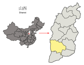 Linfens läge i Shanxi, Kina.
