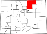 Karta över Colorado med Weld County markerat