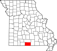 Karta över Missouri med Ozark County markerat