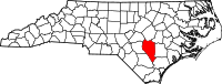 Karta över North Carolina med Sampson County markerat