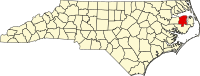 Karta över North Carolina med Tyrrell County markerat