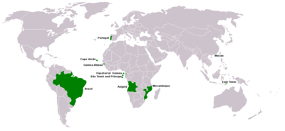 Länder och regioner där portugisiska har officiell ställning.