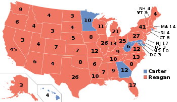 Fördelning av elektorer per delstat i 1980 års presidentval.