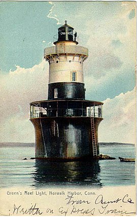 Vykort från 1907 föreställandes Green's Ledge (Green's Reef) Lighthouse