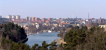 Utsikt från Saltsjöbron norrut mot centrala Södertälje