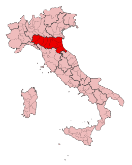 Karta över Italien, med Emilia-Romagna markerat