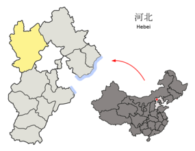 Zhangjiakous läge i Hebei, Kina.