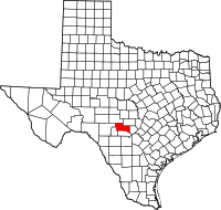 Karta över Texas med Kerr County markerat