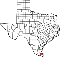 Karta över Texas med Willacy County markerat