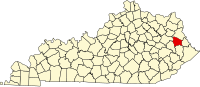 Karta över Kentucky med Johnson County markerat