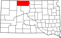 Karta över South Dakota med Corson County markerat