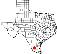 Karta över Texas med Jim Hogg County markerat