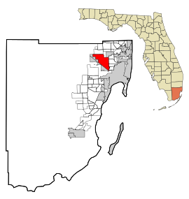 Geografiskt läge i Miami-Dade County och delstaten Florida