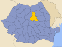 Administrativ karta över Rumänien med distriktet Harghita utsatt