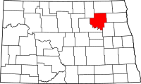 Karta över North Dakota med Ramsey County markerat
