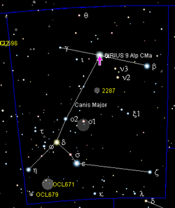 Sirius position (vid pilen)