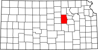 Karta över Kansas med Dickinson County markerat