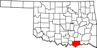 Karta över Oklahoma med Bryan County markerat