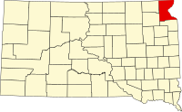 Karta över South Dakota med Roberts County markerat