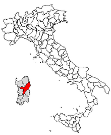 Karta över Italien, med Nuoro (provins) markerat