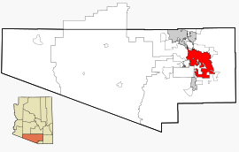 Geografiskt läge i Pima County och delstaten Arizona