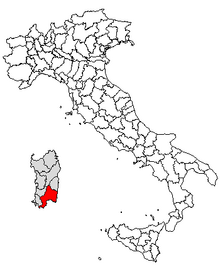 Karta över Italien, med Cagliari (provins) markerat