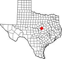 Karta över Texas med Coryell County markerat