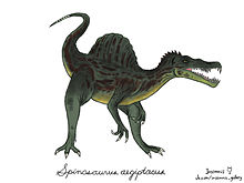 fiskande Spinosaurus teckning av Frederik Spindler