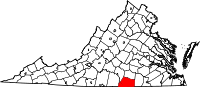Karta över Virginia med Mecklenburg County markerat