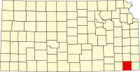 Karta över Kansas med Labette County markerat