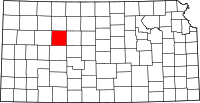 Karta över Kansas med Trego County markerat
