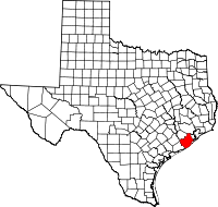 Karta över Texas med Brazoria County markerat