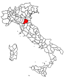 Karta över Italien, med Bologna (provins) markerat