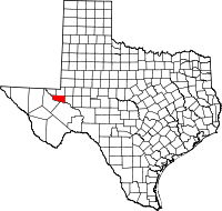 Karta över Texas med Ward County markerat