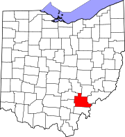 Karta över Ohio med Athens County markerat