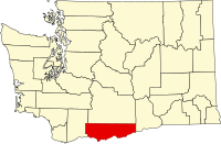 Karta över Washington med Klickitat County markerat