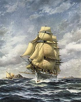 Målning över HMS Freja av Jacob Hägg.