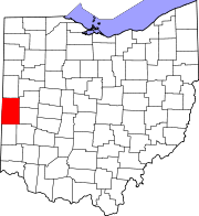 Karta över Ohio med Darke County markerat
