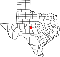 Karta över Texas med Concho County markerat