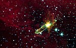 En bild på en protostjärna tagit av Spitzer Space Telescope i nära infrarött ljus