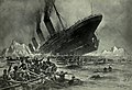 Titanics undergång under natten den 15 april 1912. Föregående kväll, den 14 april, hade fartyget kolliderat med ett isberg och börjat ta in vatten.