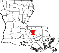 Karta över Louisiana med East Baton Rouge Parish markerat