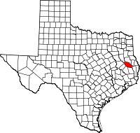 Karta över Texas med Angelina County markerat