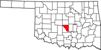 Karta över Oklahoma med Cleveland County markerat