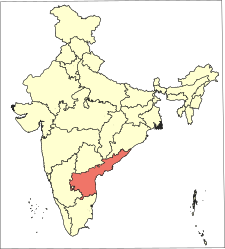 Karta över Indien med Andhra Pradesh markerat.