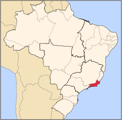 Karta över Brasilien med Rio de Janeiro markerat