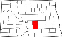 Karta över North Dakota med Kidder County markerat