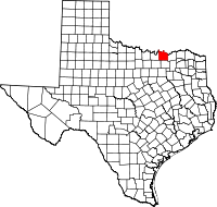 Karta över Texas med Grayson County markerat
